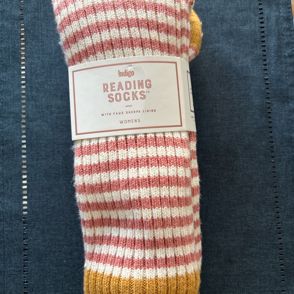 NEW Indigo salmon and mustard Striped Women's Reading Socks